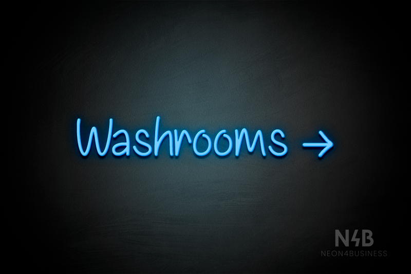 "Washrooms" (right arrow, Butterfly font) - LED neon sign