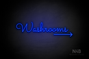 "Washrooms" (right arrow, Kidplay font) - LED neon sign