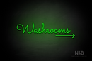 "Washrooms" (right arrow, Kidplay font) - LED neon sign