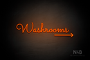 "Washrooms" (right arrow, Kidplay font) - LED neon sign