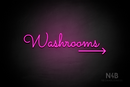 "Washrooms" (right arrow, Kidplay font) - LED neon sign