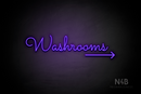 "Washrooms" (right arrow, Kidplay font) - LED neon sign