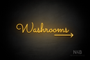 "Washrooms" (right arrow, Kidplay font) - LED neon sign