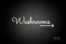 "Washrooms" (right up arrow, Kidplay font) - LED neon sign