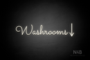 "Washrooms" (right down arrow, Kidplay font) - LED neon sign
