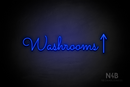 "Washrooms" (right up arrow, Kidplay font) - LED neon sign