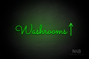 "Washrooms" (right up arrow, Kidplay font) - LED neon sign