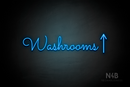 "Washrooms" (right up arrow, Kidplay font) - LED neon sign