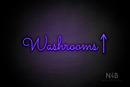 "Washrooms" (right up arrow, Kidplay font) - LED neon sign