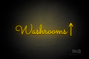 "Washrooms" (right up arrow, Kidplay font) - LED neon sign