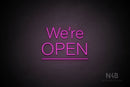 "We're OPEN" (mixed capitalisation, underlined, Control font) - LED neon sign