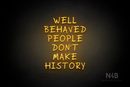 "WELL BEHAVED PEOPLE DON'T MAKE HISTORY" (RutmerHand font) - LED neon sign