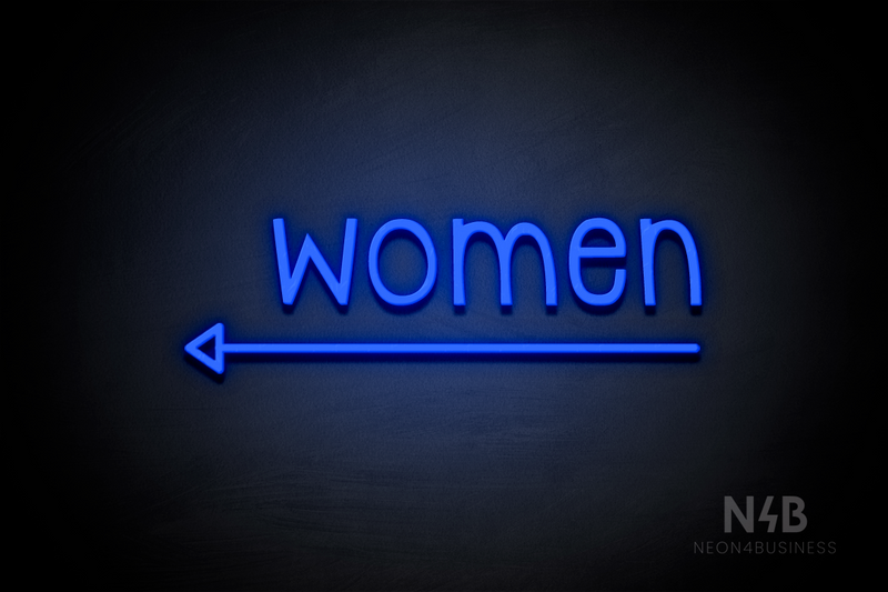 "Women" (bottom left arrow, Monoline font) - LED neon sign