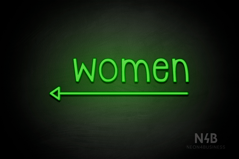 "Women" (bottom left arrow, Monoline font) - LED neon sign