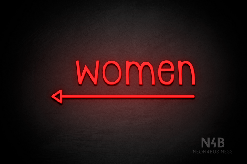 "Women" (bottom left arrow, Monoline font) - LED neon sign