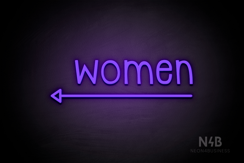 "Women" (bottom left arrow, Monoline font) - LED neon sign