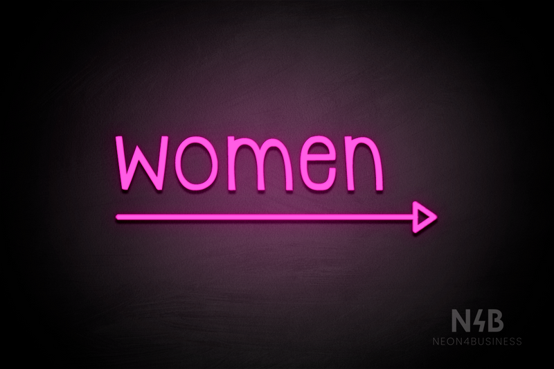 "Women" (bottom right arrow, Monoline font) - LED neon sign