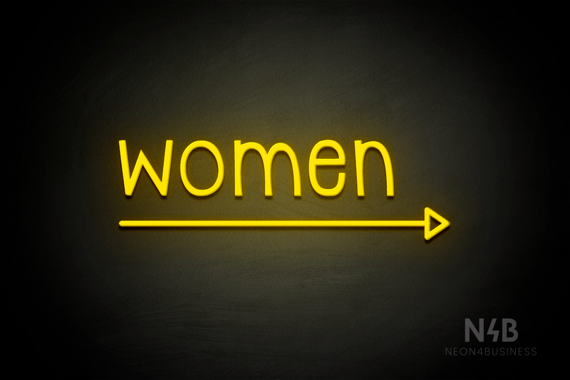 "Women" (bottom right arrow, Monoline font) - LED neon sign