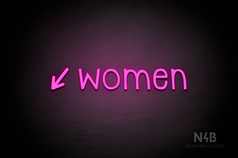 "Women" (left arrow tilted downwards, Monoline font) - LED neon sign