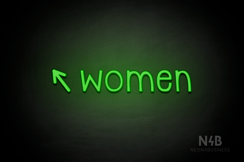 "Women" (left arrow tilted upwards, Monoline font) - LED neon sign