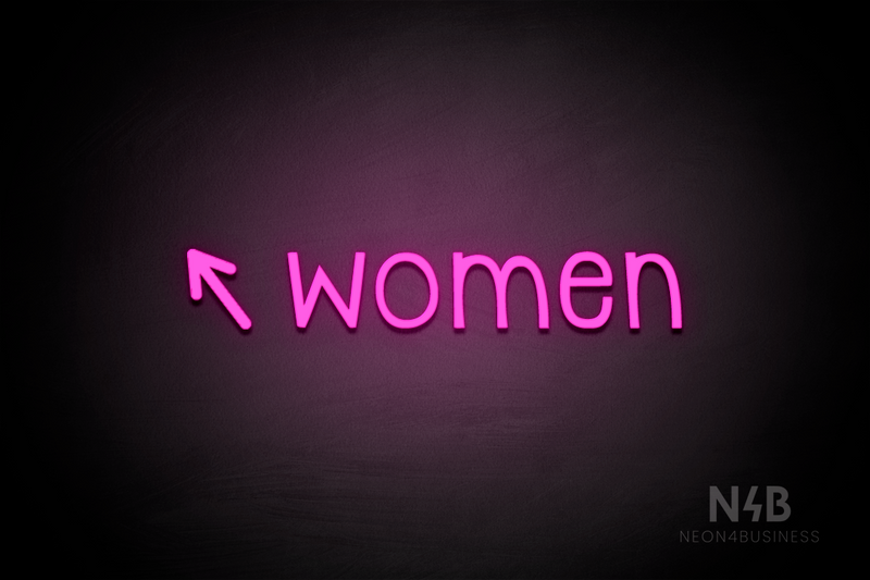 "Women" (left arrow tilted upwards, Monoline font) - LED neon sign