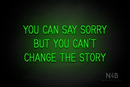 "YOU CAN SAY SORRY BUT YOU CAN'T CHANGE THE STORY" (Bright Sky font) - LED neon sign