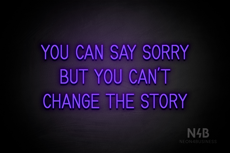 "YOU CAN SAY SORRY BUT YOU CAN'T CHANGE THE STORY" (Bright Sky font) - LED neon sign
