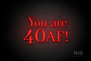 "You are 40 AF!" (Bloom font, World font) - LED neon sign