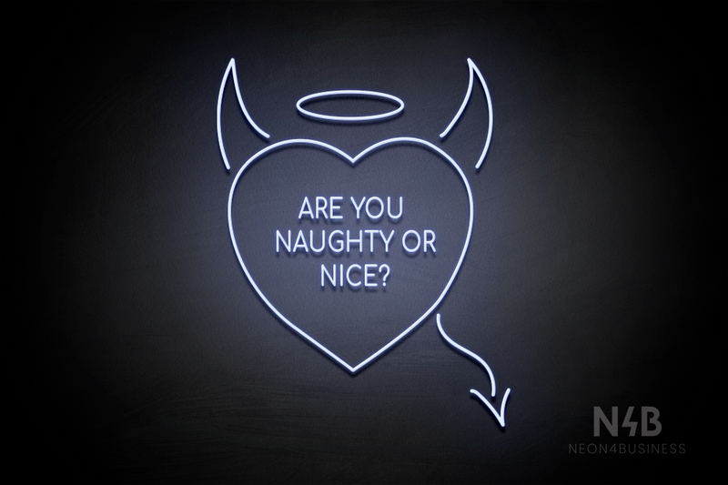 "ARE YOU NAUGHTY OR NICE?" Devil - Angel Heart (Cooper font) - LED neon sign