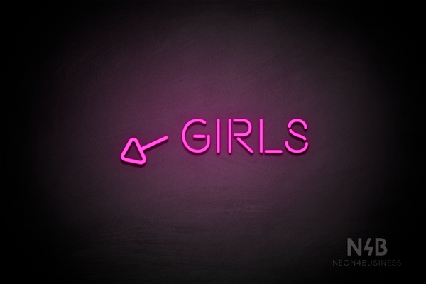 "Girls" (left arrow tilted downwards, Brilliant font) - LED neon sign