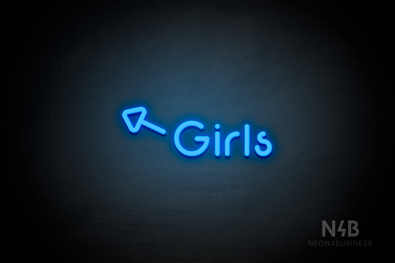 "Girls" (left arrow tilted upwards, Mountain font) - LED neon sign