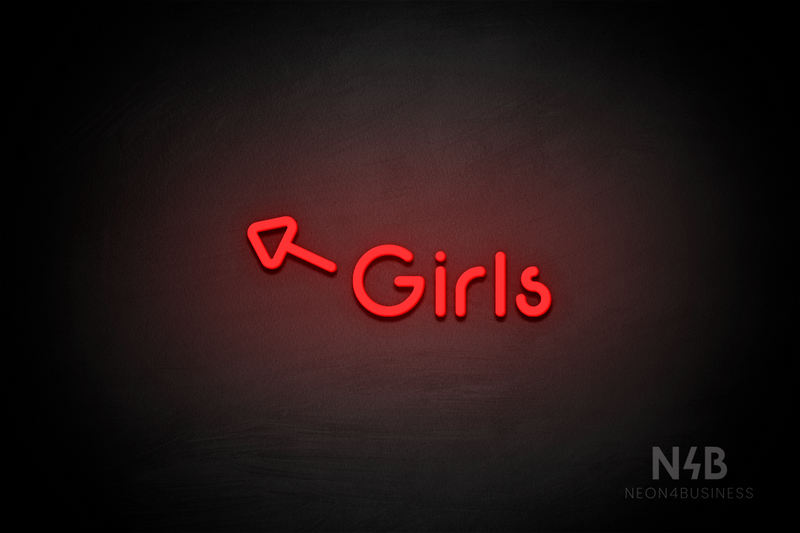 "Girls" (left arrow tilted upwards, Mountain font) - LED neon sign
