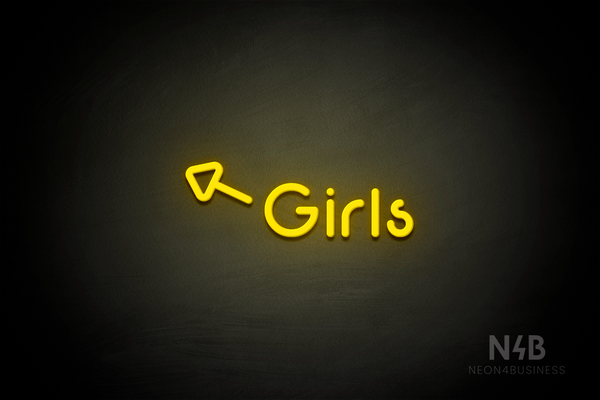 "Girls" (left arrow tilted upwards, Mountain font) - LED neon sign