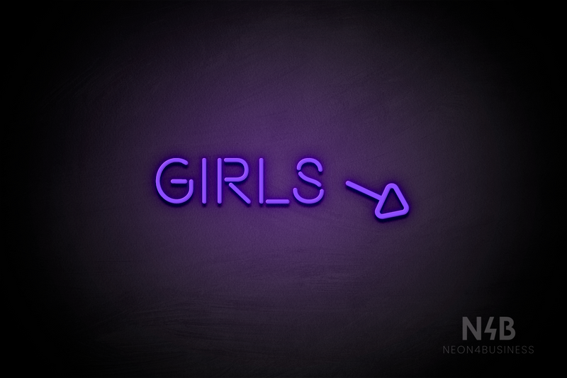 "Girls" (right arrow tilted downwards, Brilliant font) - LED neon sign