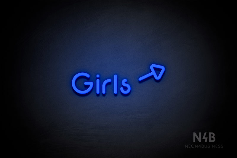 "Girls" (right arrow tilted upwards, Mountain font) - LED neon sign