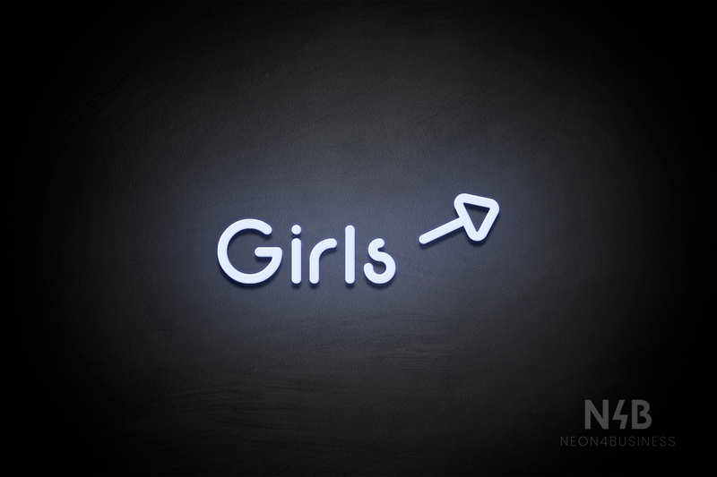 "Girls" (right arrow tilted upwards, Mountain font) - LED neon sign