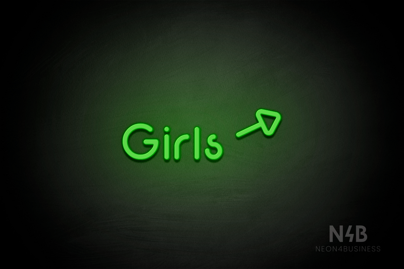 "Girls" (right arrow tilted upwards, Mountain font) - LED neon sign