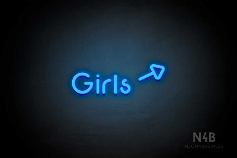"Girls" (right arrow tilted upwards, Mountain font) - LED neon sign