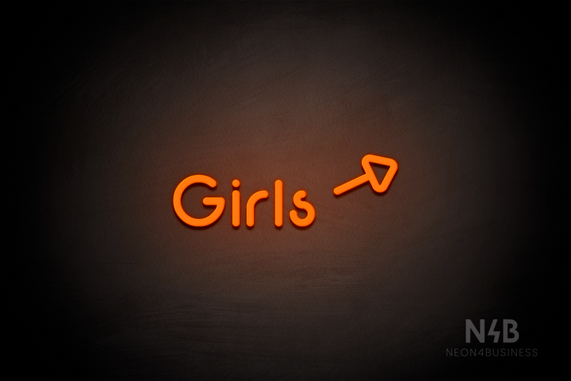 "Girls" (right arrow tilted upwards, Mountain font) - LED neon sign