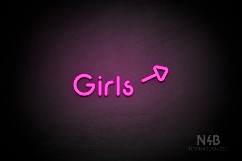 "Girls" (right arrow tilted upwards, Mountain font) - LED neon sign