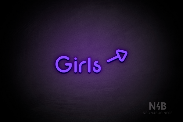 "Girls" (right arrow tilted upwards, Mountain font) - LED neon sign