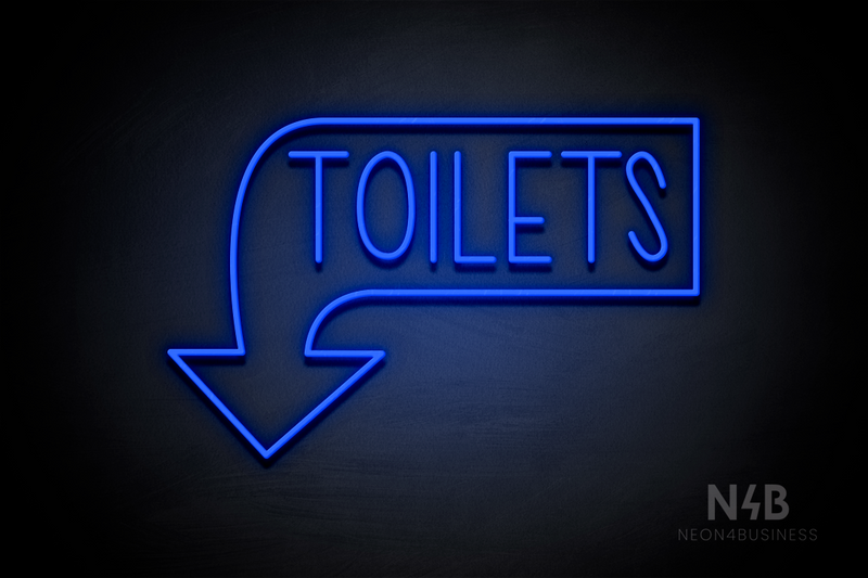 "TOILETS" Left Downturned Arrow (Hey Gladd font) - LED neon sign