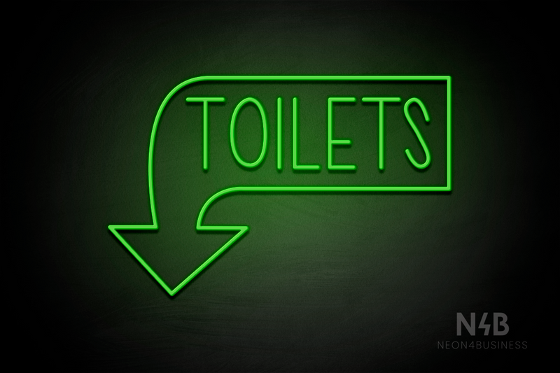 "TOILETS" Left Downturned Arrow (Hey Gladd font) - LED neon sign