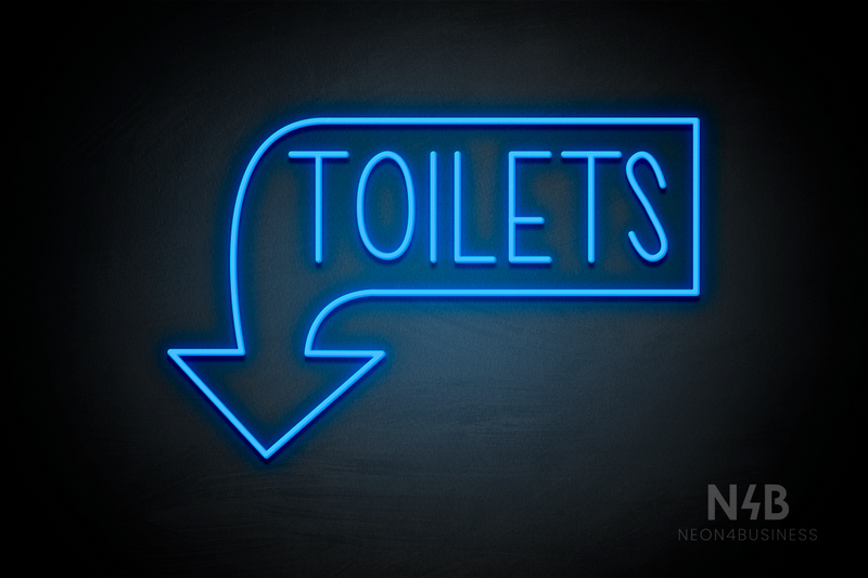 "TOILETS" Left Downturned Arrow (Hey Gladd font) - LED neon sign