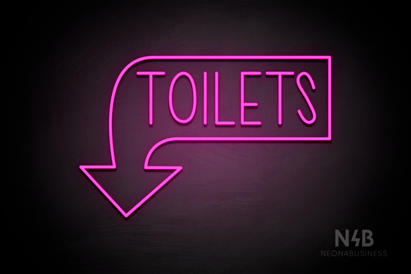 "TOILETS" Left Downturned Arrow (Hey Gladd font) - LED neon sign