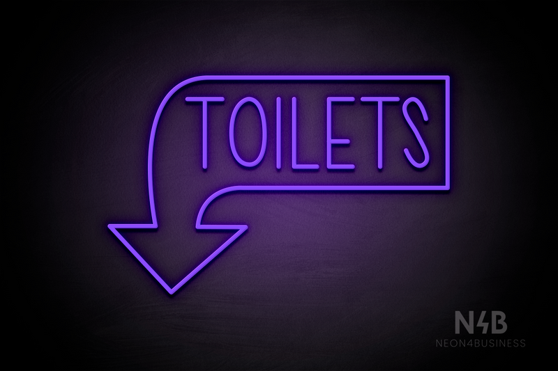 "TOILETS" Left Downturned Arrow (Hey Gladd font) - LED neon sign