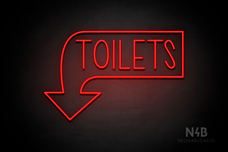 "TOILETS" Left Downturned Arrow (Hey Gladd font) - LED neon sign