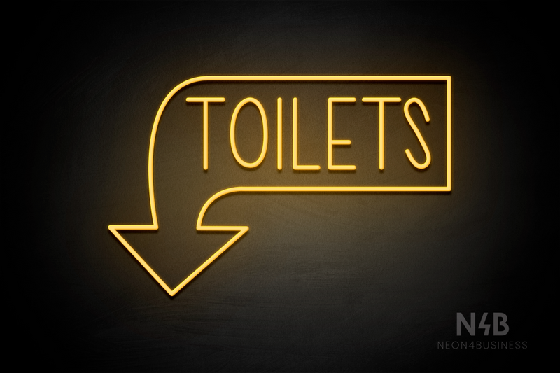 "TOILETS" Left Downturned Arrow (Hey Gladd font) - LED neon sign