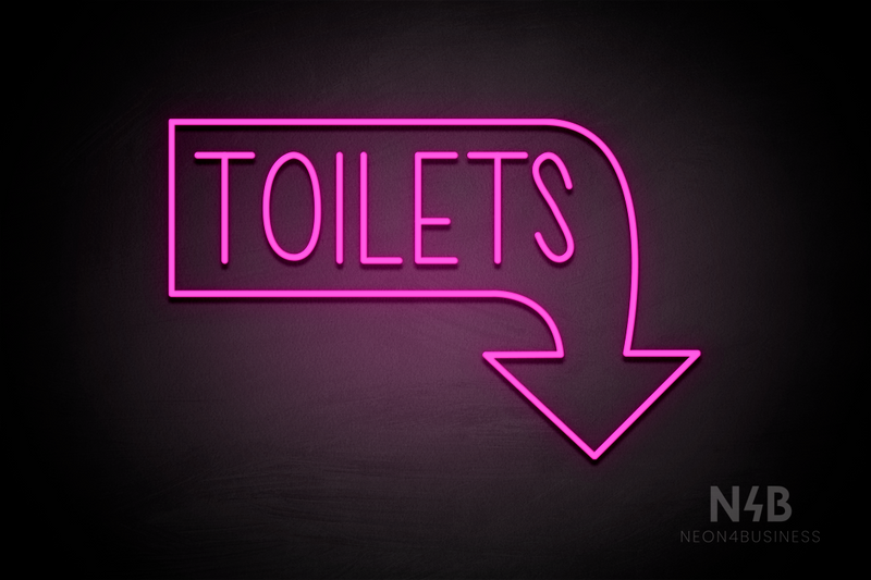 "TOILETS" Right Downturned Arrow (Hey Gladd font) - LED neon sign
