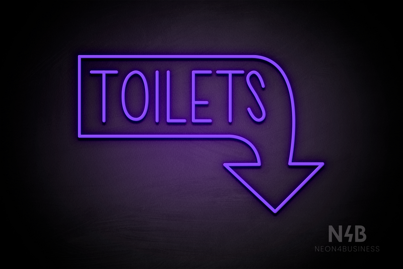 "TOILETS" Right Downturned Arrow (Hey Gladd font) - LED neon sign